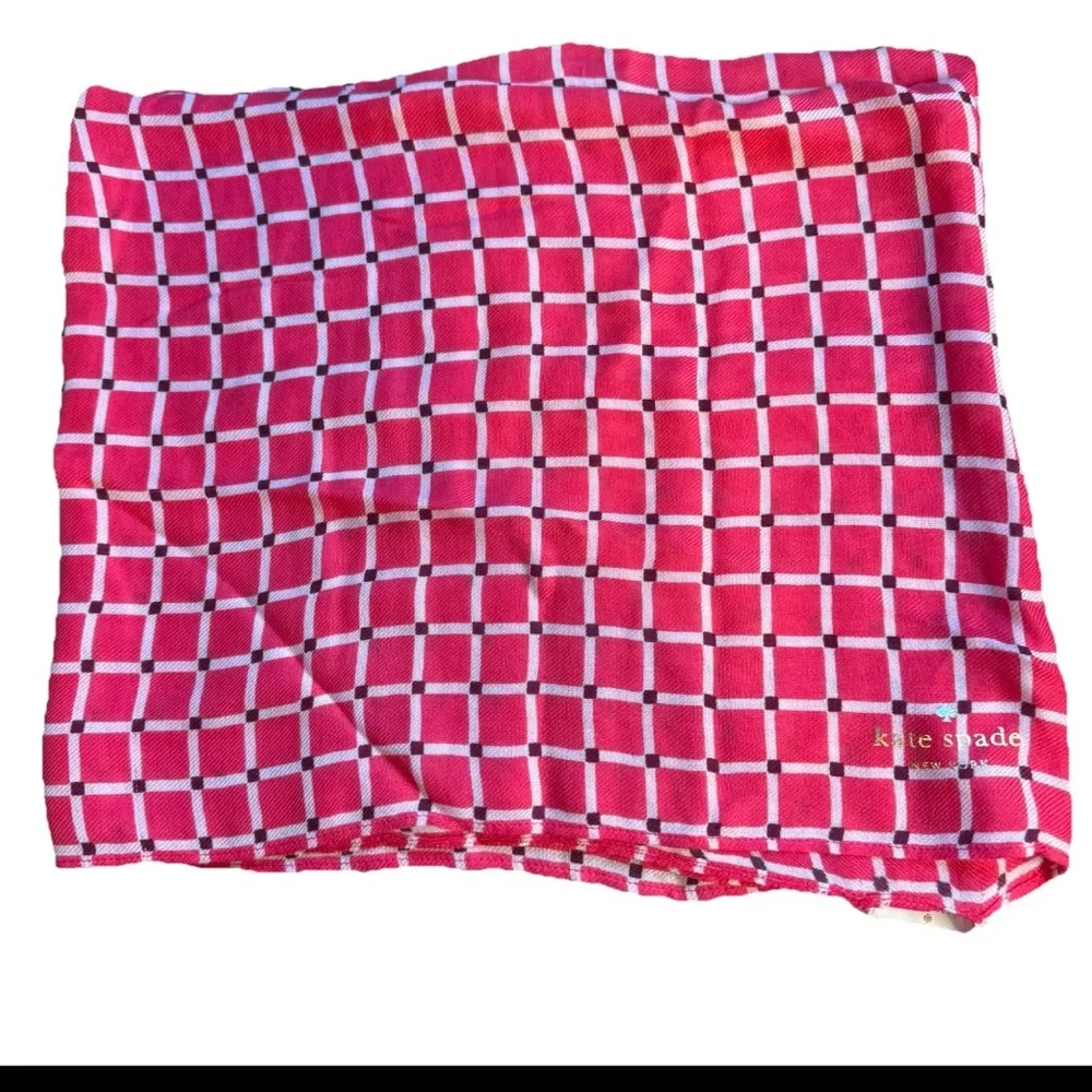 Kate Spade Infinity Scarf Pink Checker Plaid 100% Viscose Spring Summer B34